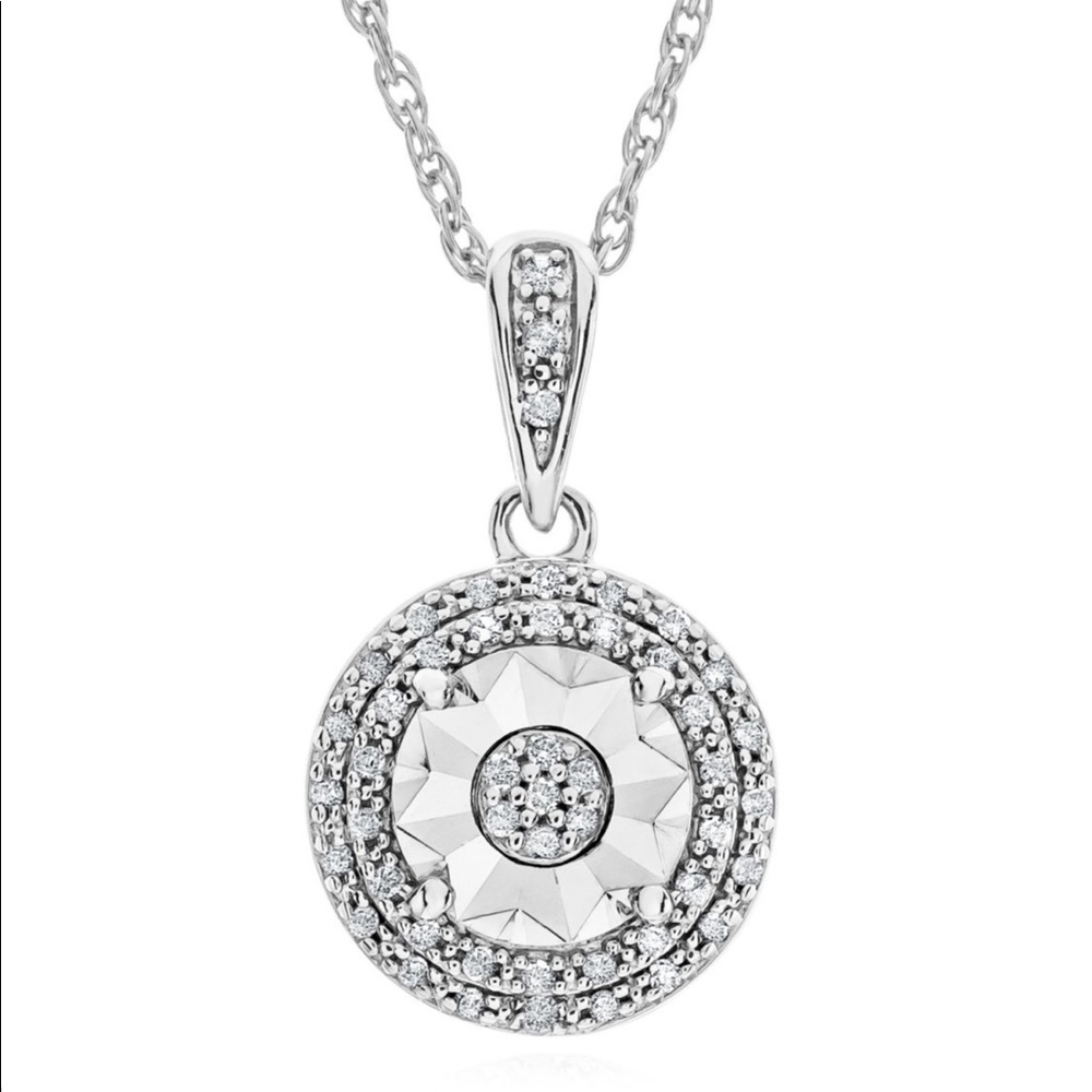 Diamond and sterling silver round halo necklace